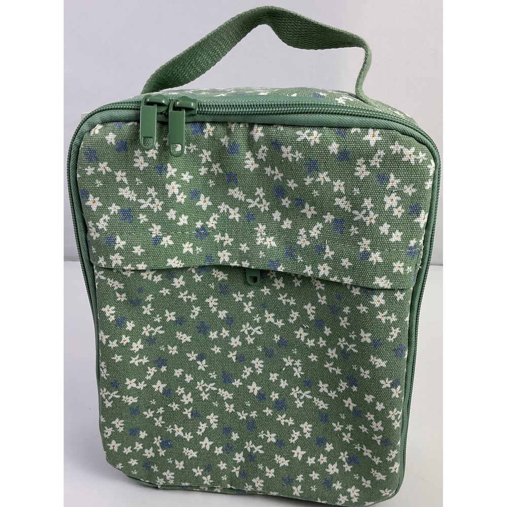 Room Essentials Green Floral Lunch Bag Insulated‎ Cooler Zip Pocket Carry Handle